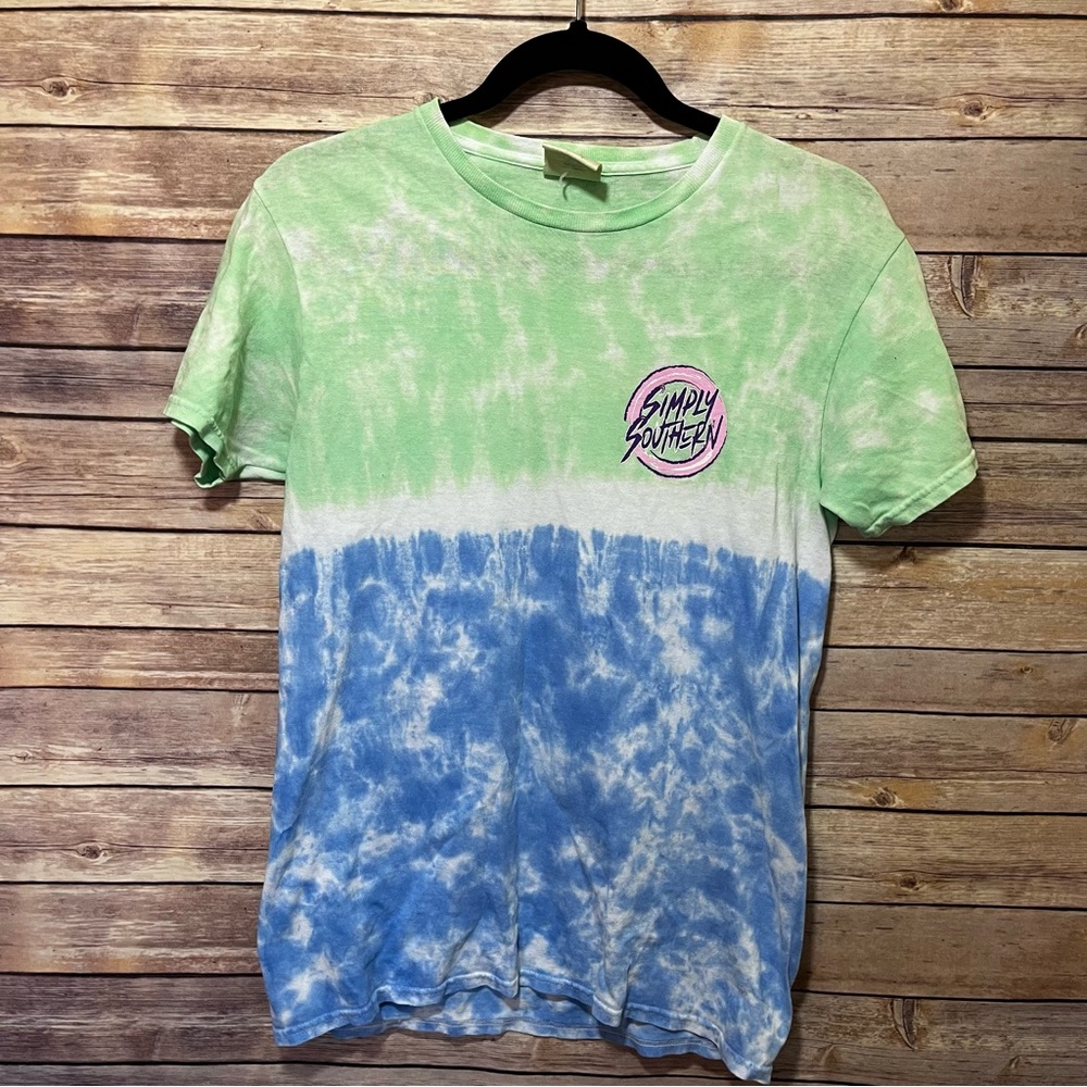 Simply Southern Short Sleeve Tee Green Blue Size Small Jeep Surf E3